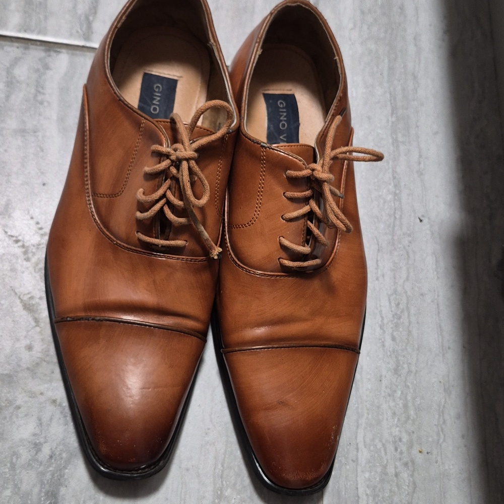 Gino Vitale Men's Cognac Leather Cap-Toe Derby Shoes size 10